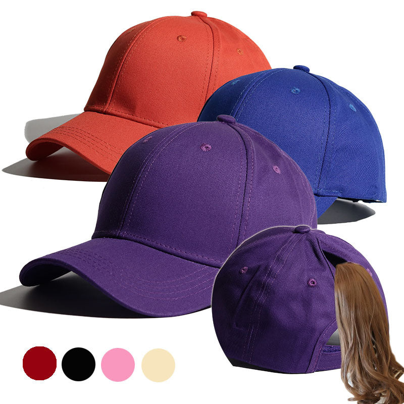 Summer Women's Ponytail Baseball Cap - Solid Color Design