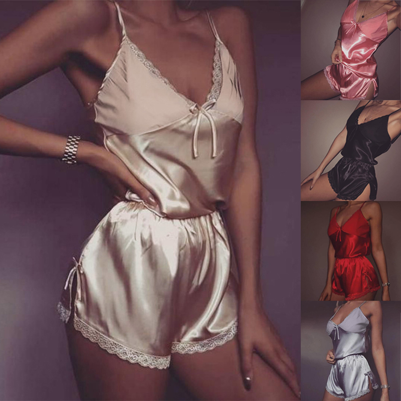 Summer Women's Silk-Look Backless Pajama Set