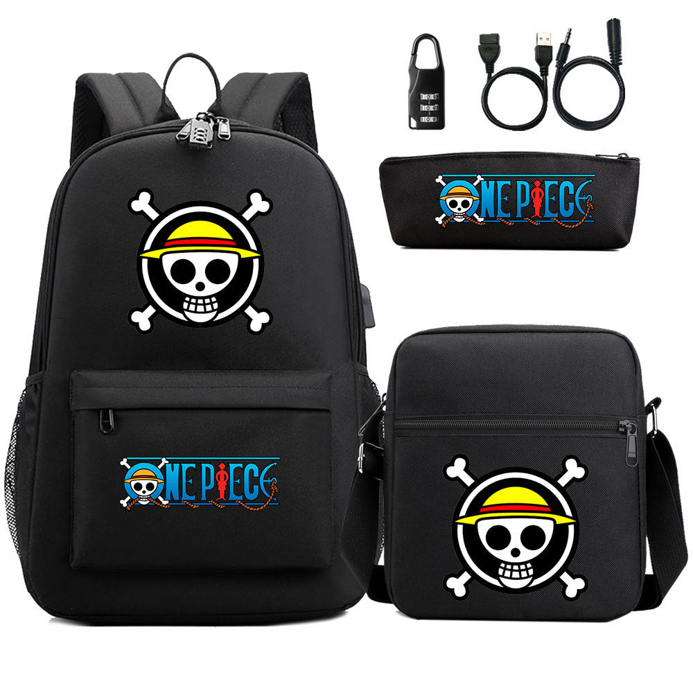 Cartoon One Piece USB Password Lock Backpack Set