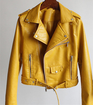 Motorcycle Collar Long Sleeve Slim Fit Leather Jacket