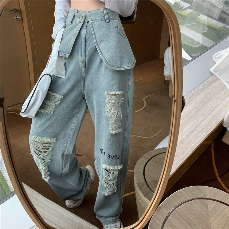 High-Waisted Ripped Dad Jeans for Women (Summer)