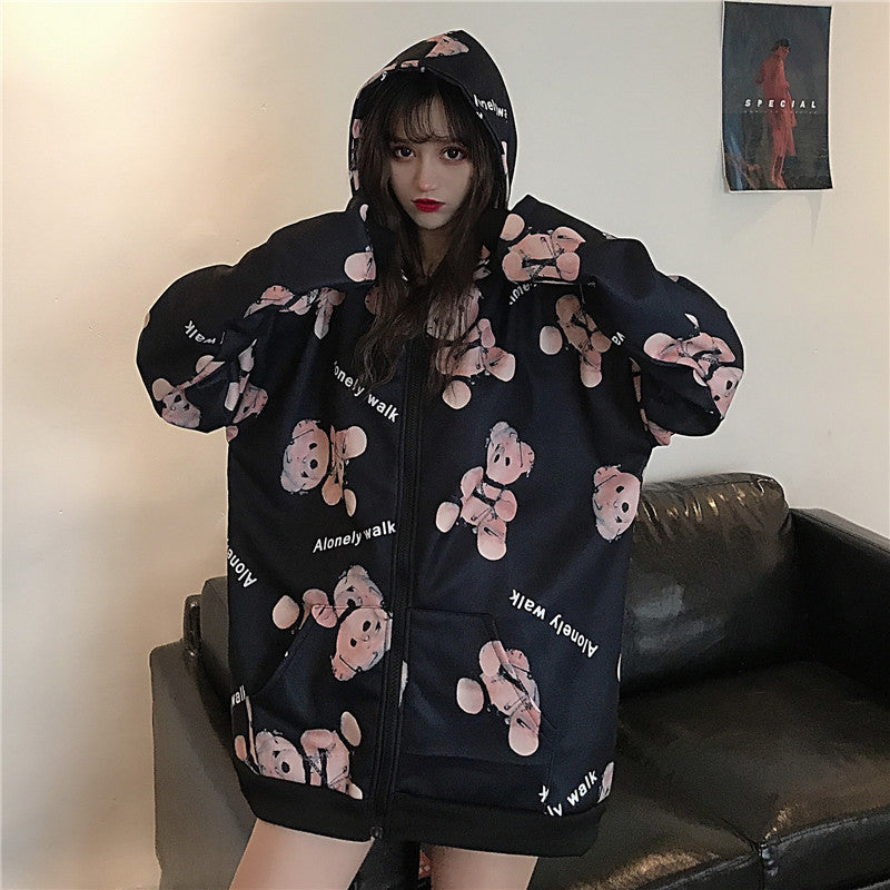 Trendy Bear Hoodie for Women - Loose Fit Autumn Jacket
