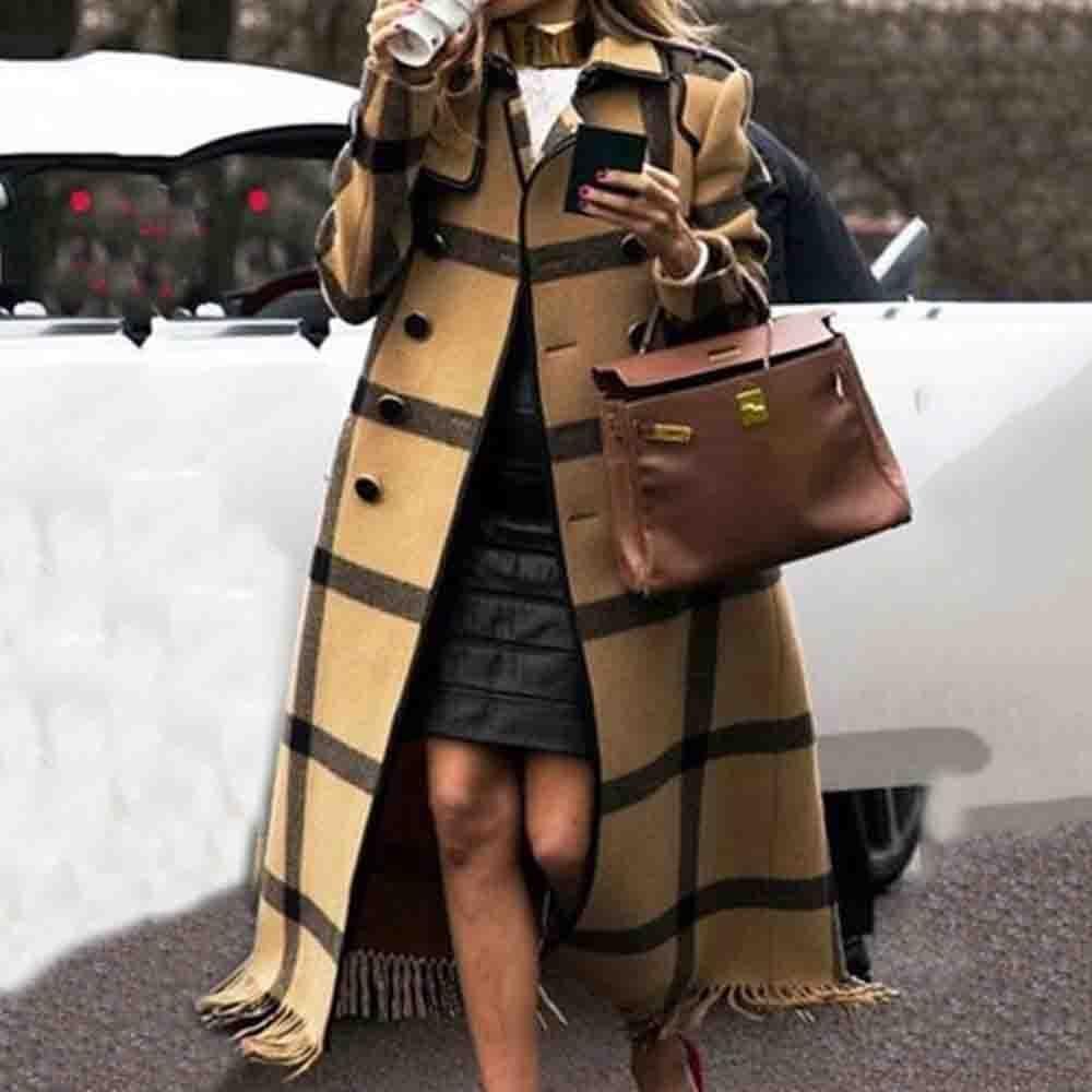 Women's Casual Long Plaid Fashion Jacket