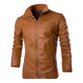 Men's Fashion Leather Jacket with Stand Collar