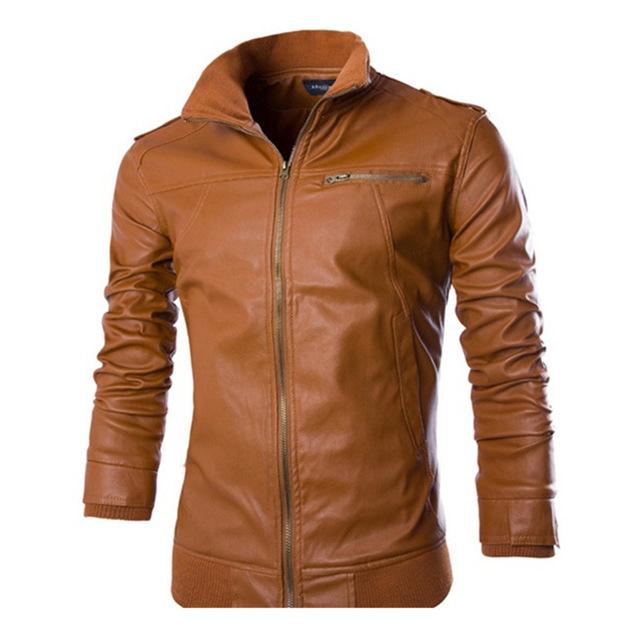 Men's Fashion Leather Jacket with Stand Collar