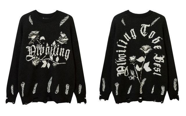 Vintage Ripped Hip Hop Knitted Men’s Sweater Pullover