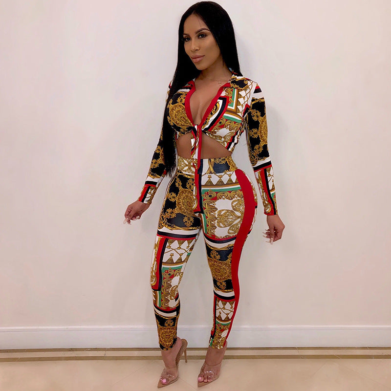 Women's Fashion Digital Print Casual Two-Piece Set