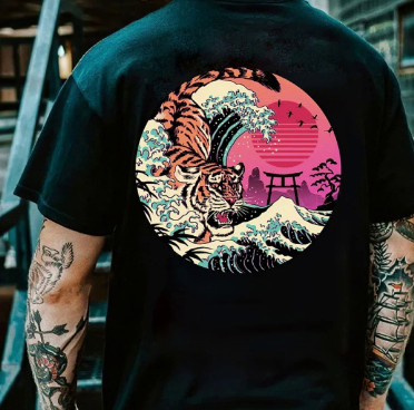 Japanese Style Cotton Short Sleeve T-Shirt for Men