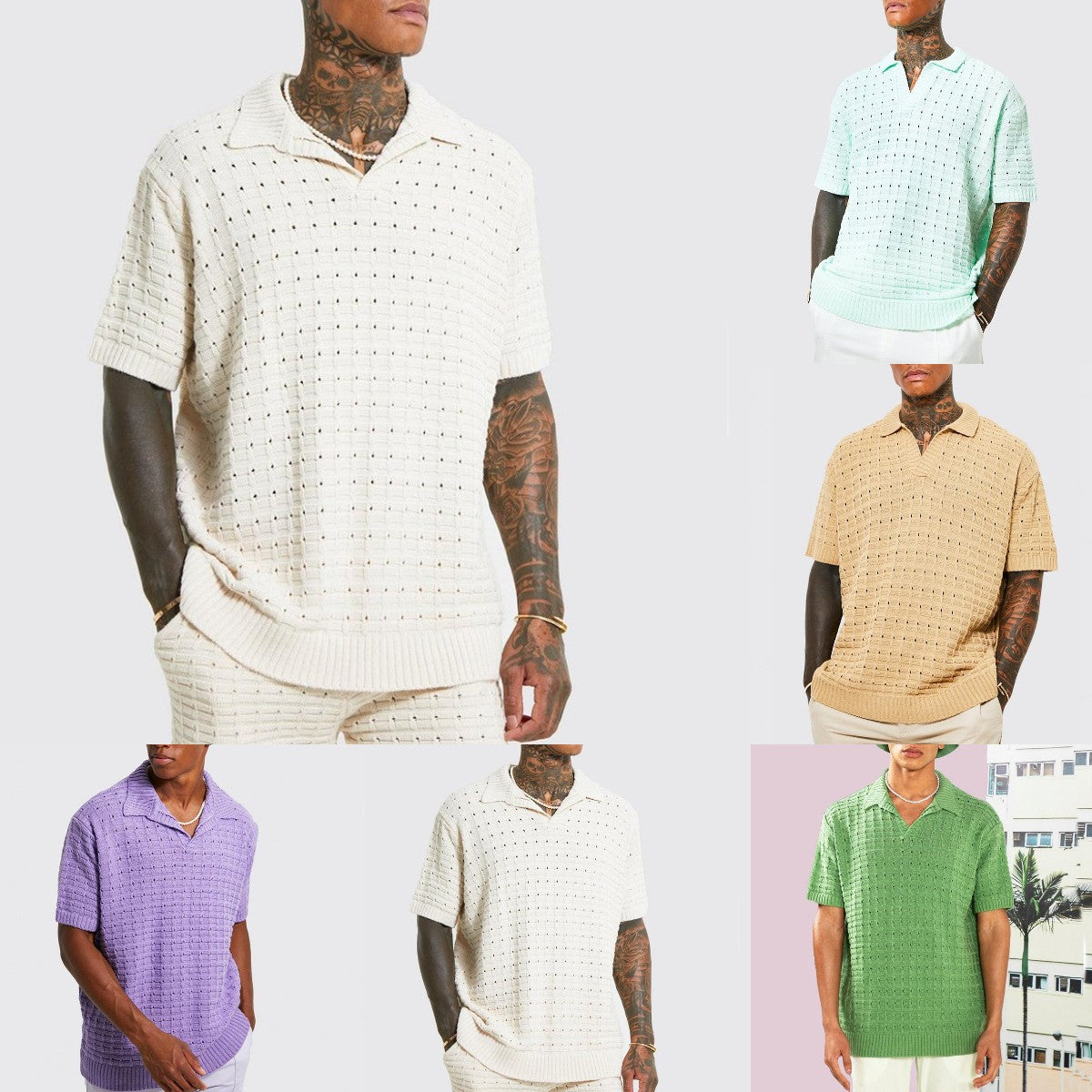 European Men's Casual V-Neck Knit Polo Shirt
