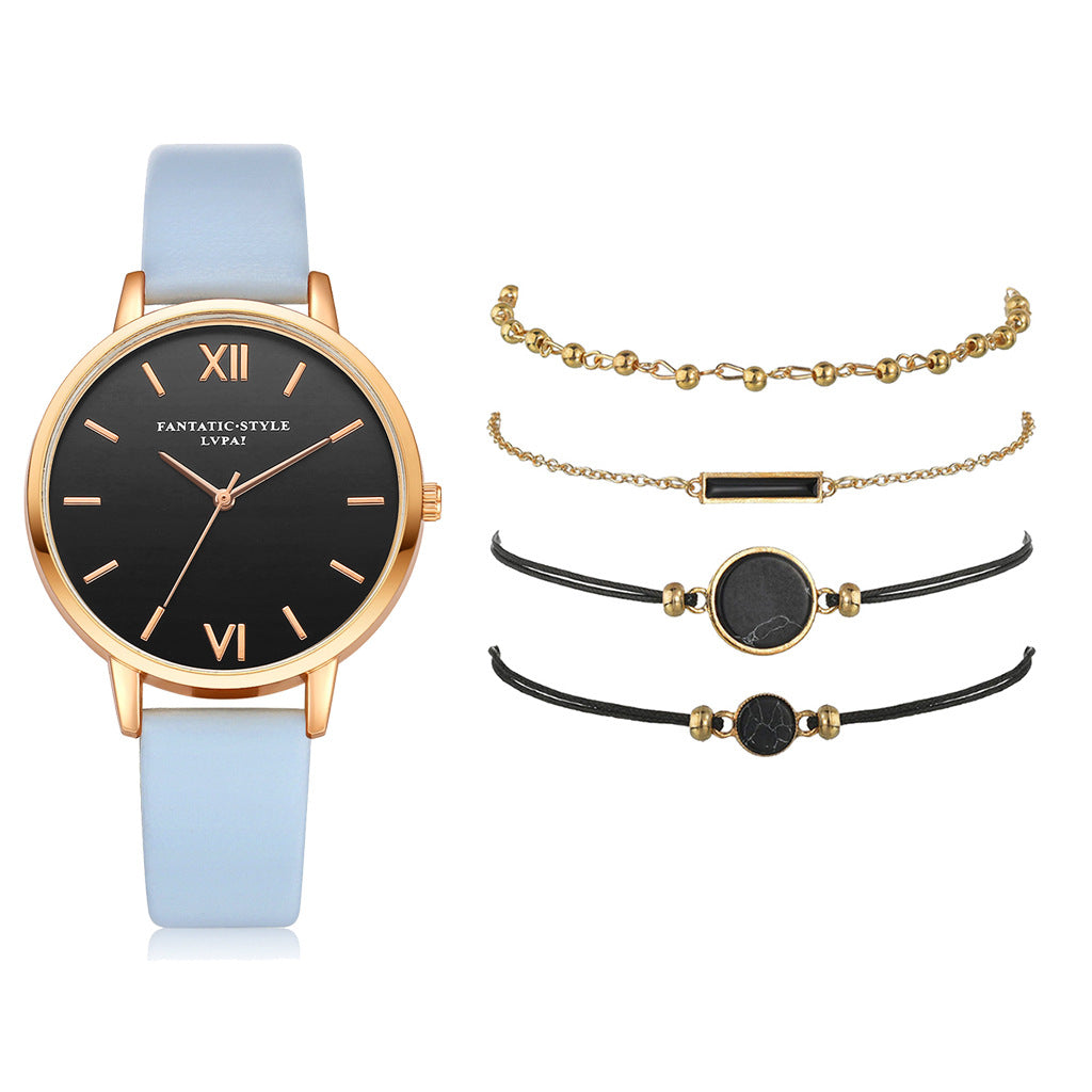 Evarisluxe Leather Strap Quartz Watch Set