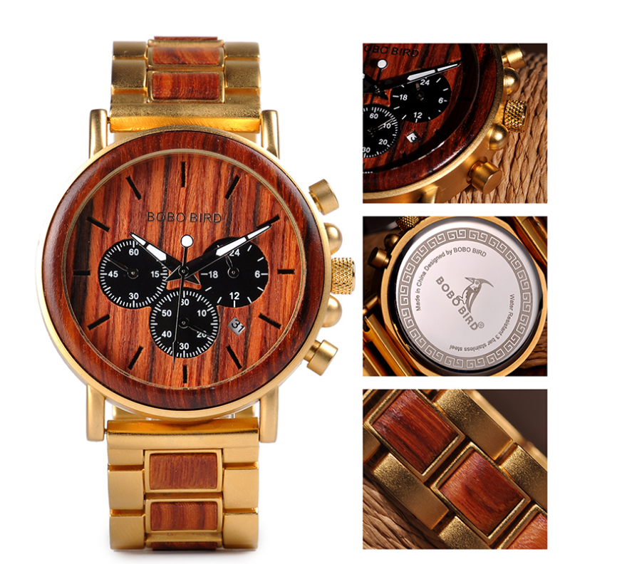 Men's Three-Eye Wooden Watch - Premium Design