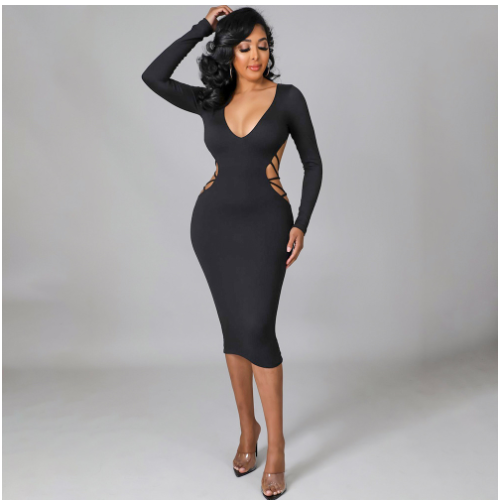 Evarisluxe Hollow Out V-Neck Dress