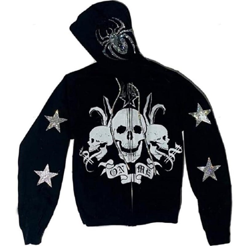 Spider Rhinestone Print Cardigan Jacket Combo