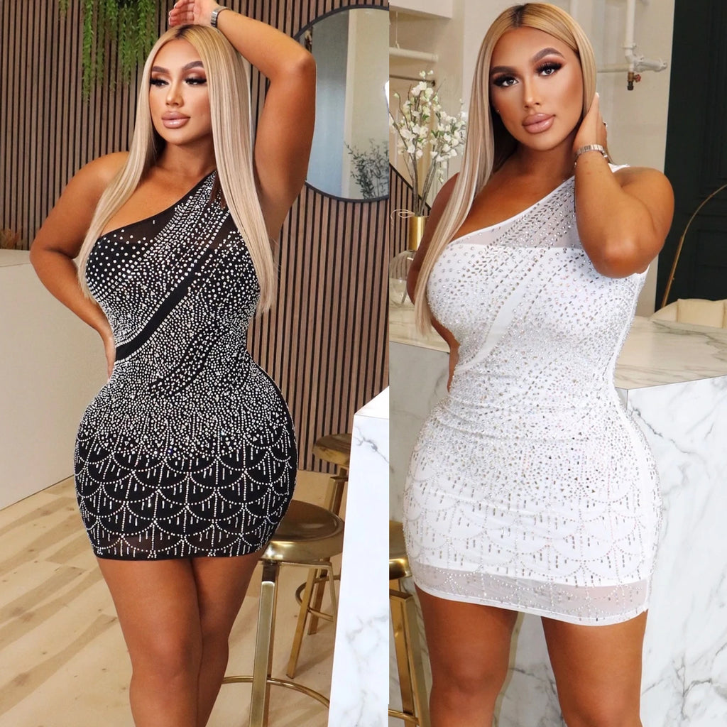 Evarisluxe Rhinestone Mesh Dress