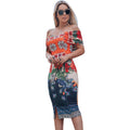 Summer Fashion Off-Shoulder Printed Bodycon Dress