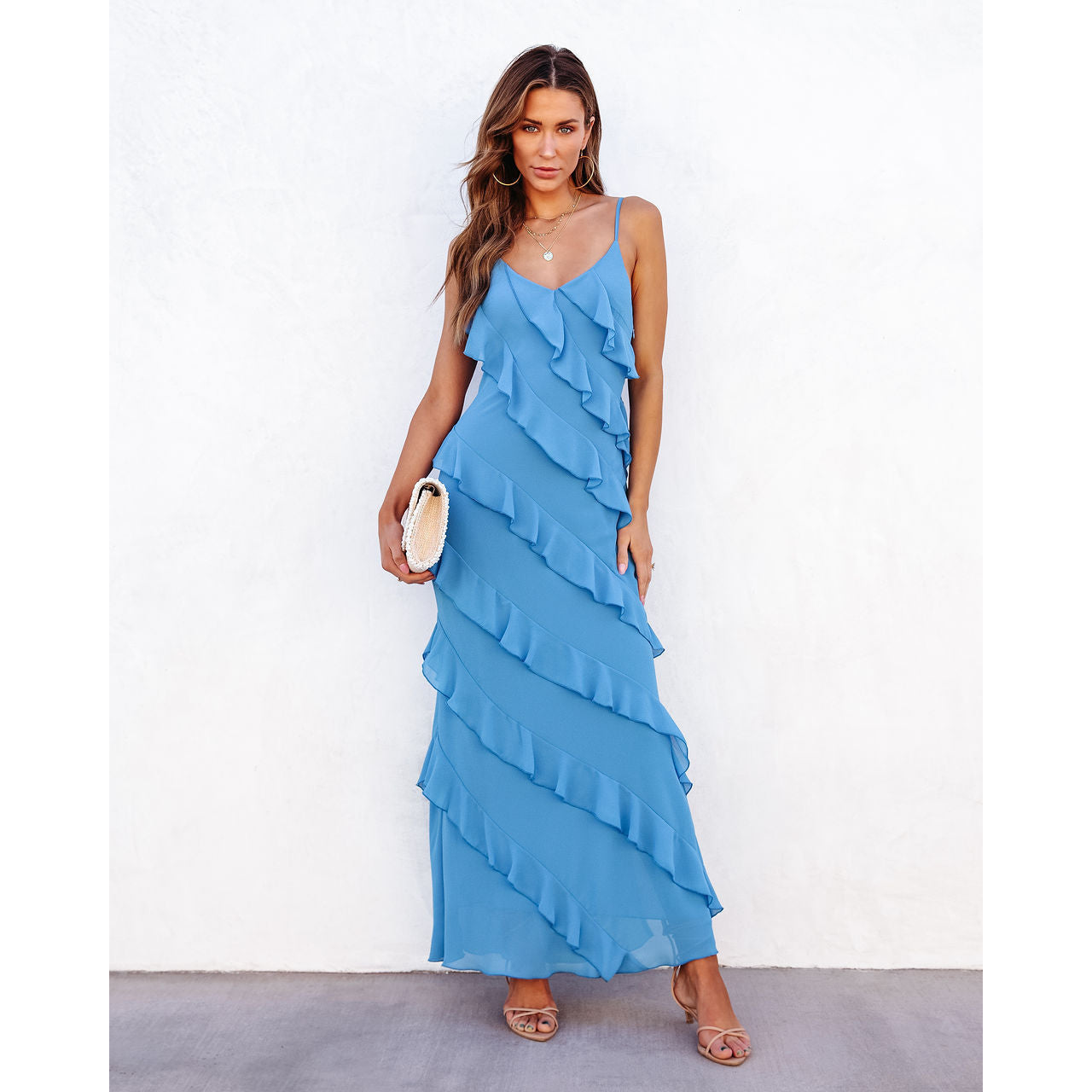 Spring Summer Sexy Backless U-Neck Side Slit Dress