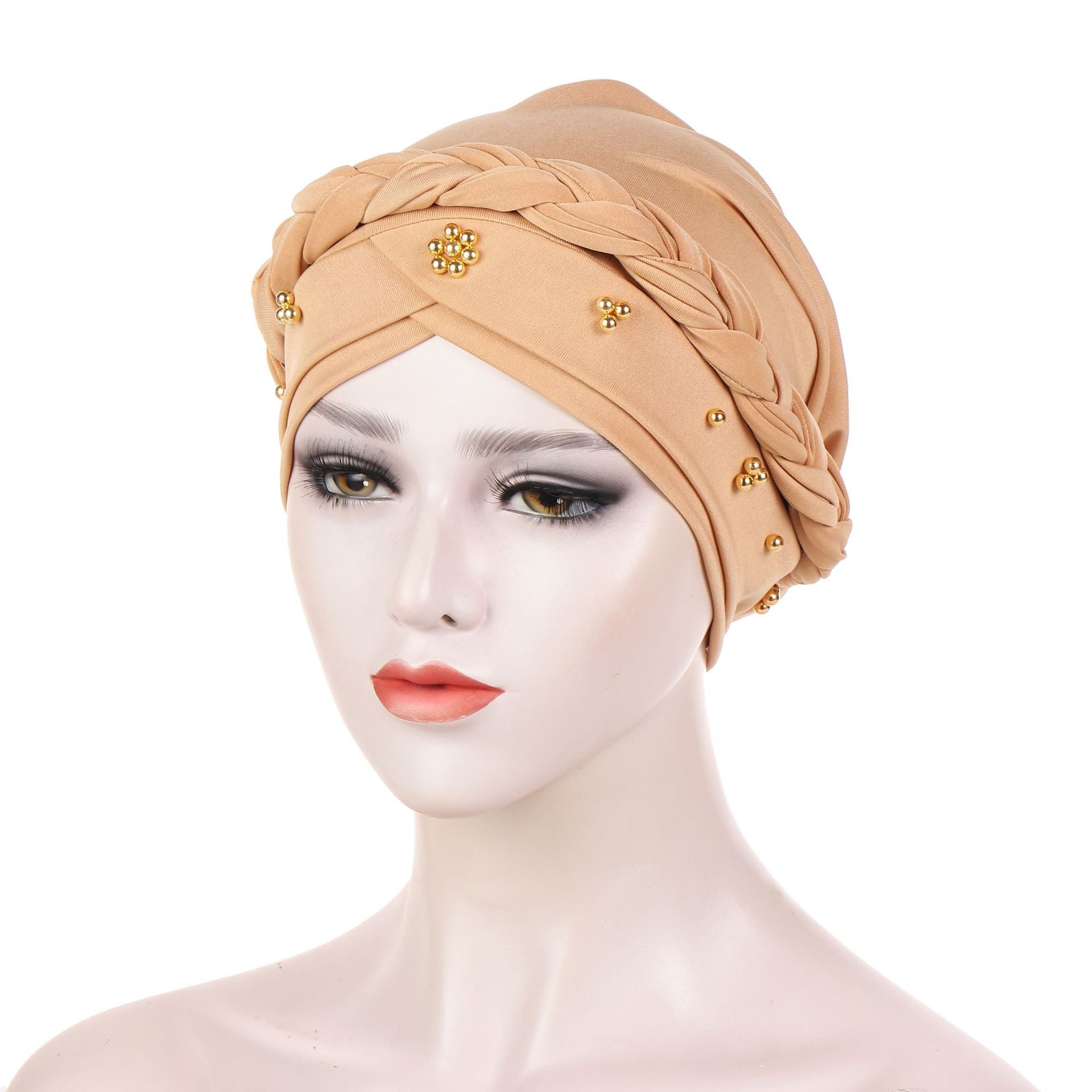 Single Color Gold Pearl Whip Cap for Muslim Headscarf
