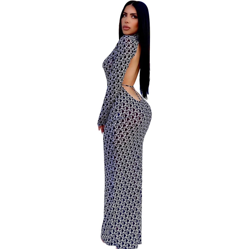 Evarisluxe Backless Printed Dress