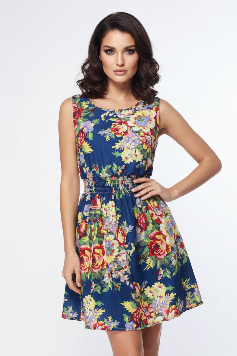 Floral dress with a blue background on a white background, featuring the brand 'LIVAGIRL'.