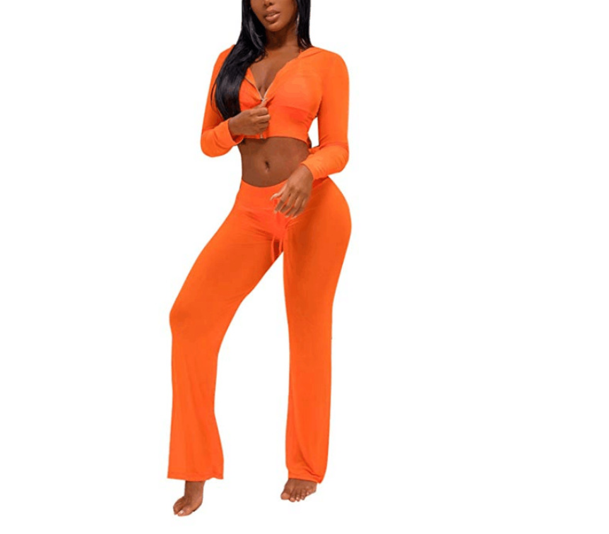 Lace Patchwork Sexy Zipper Two-Piece Women's Set