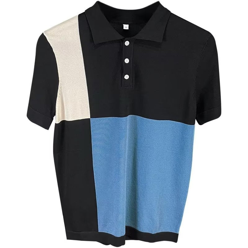 Trendy Color-Block Short Sleeve Polo Shirt for Men 2023