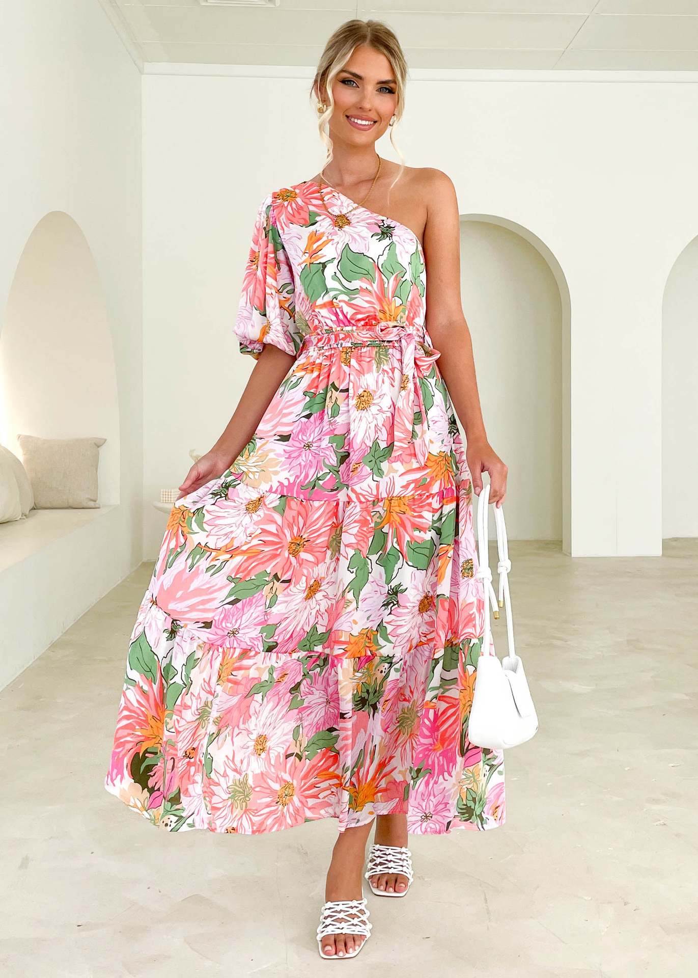 The Bloom Short-Sleeve Floral Maxi Dress | Evarisluxe