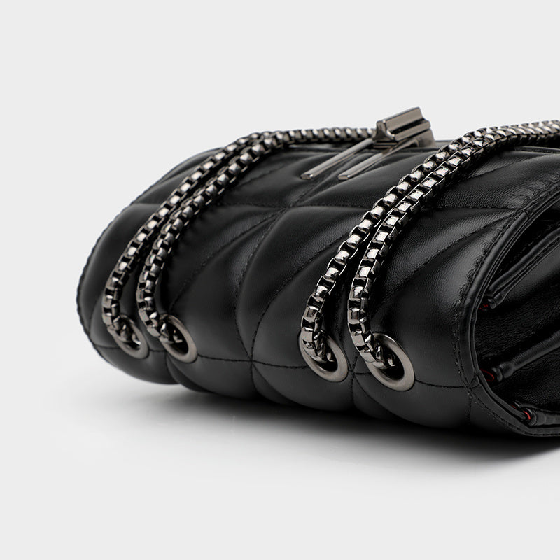Evarisluxe Chaîne Noir Leather Chain Bag