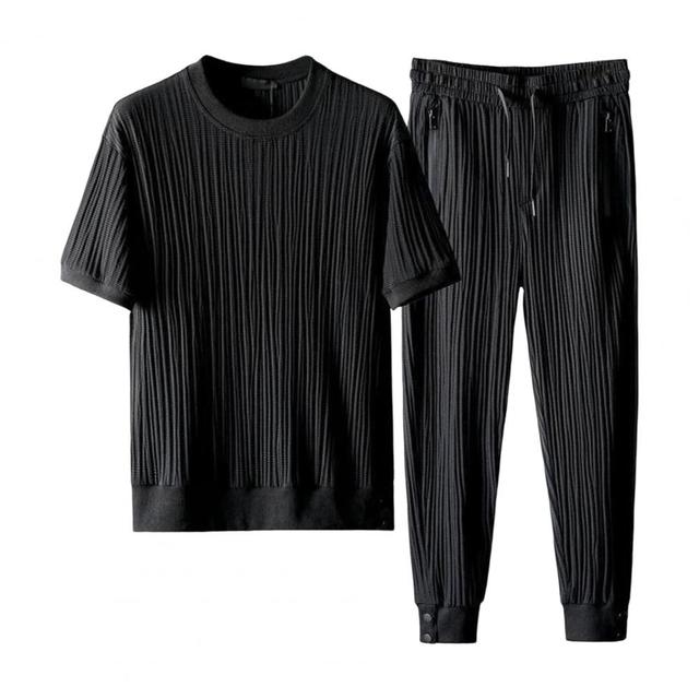 Men's Summer Outfit: Solid Color Top & Pants Set