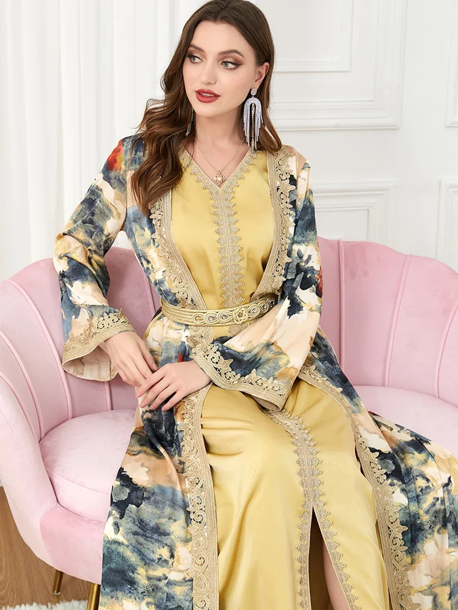 The Maroc Brodé Abaya Two-Piece Set | Evarisluxe