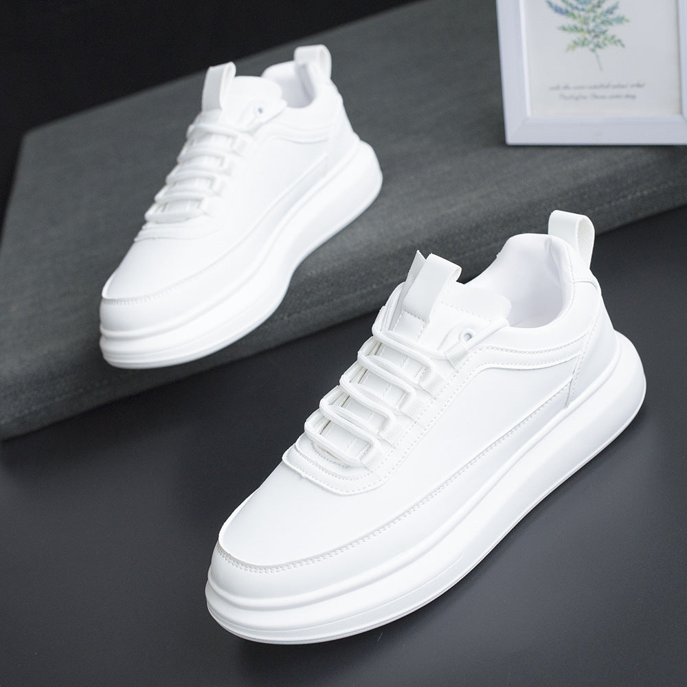 White Plain Thick-Soled Casual Sneakers for Men
