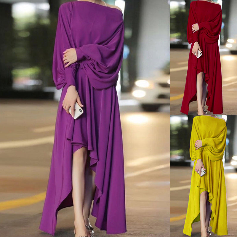 Creative Irregular Solid Color Dress for Women