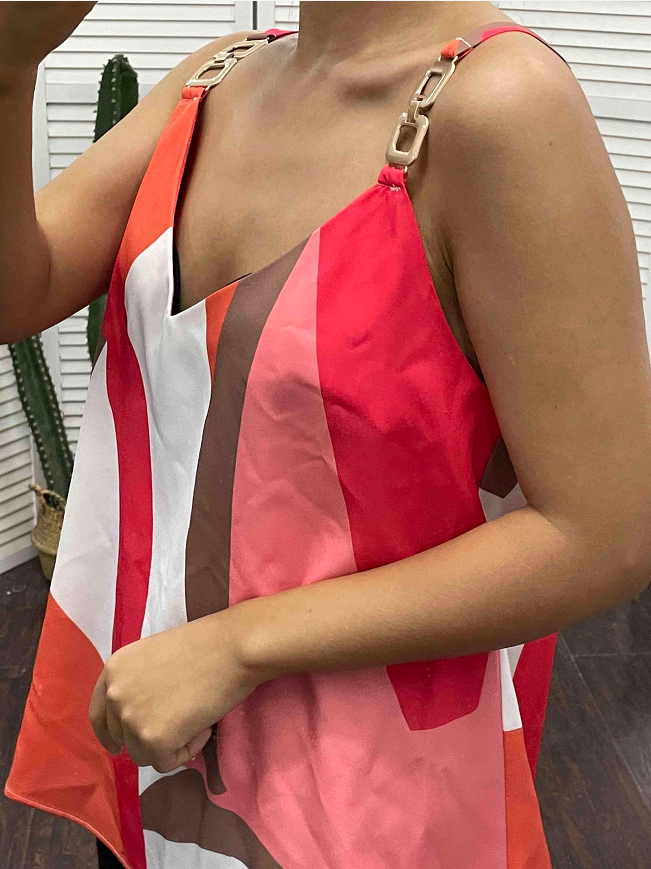 Summer Women's Sleeveless V-Neck Chain Print Top