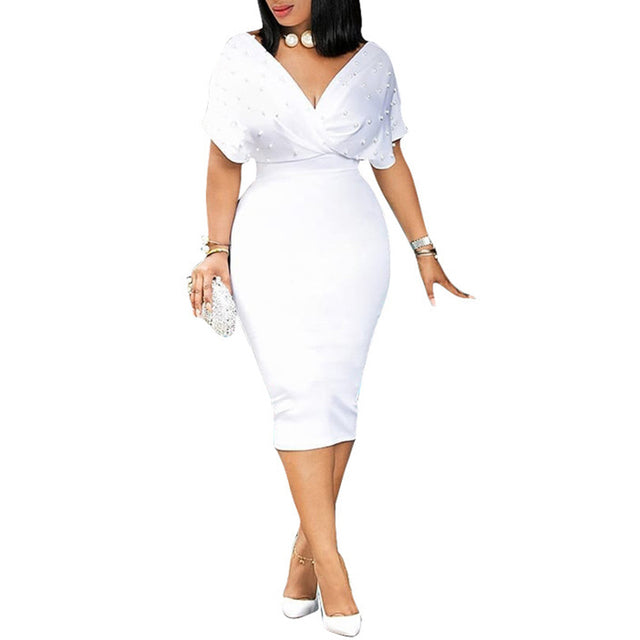 Plus Size Red White Summer Dress with Beading