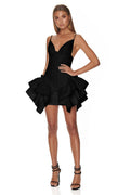 Evarisluxe Backless Ruffle Mini Dress