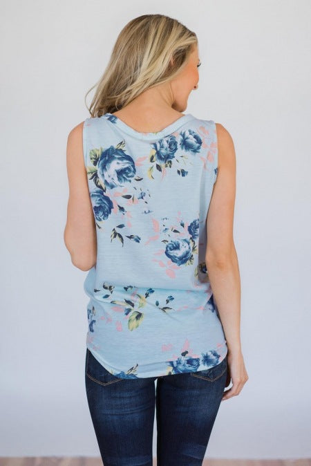 Summer V-Neck Sleeveless Printed Top for Women