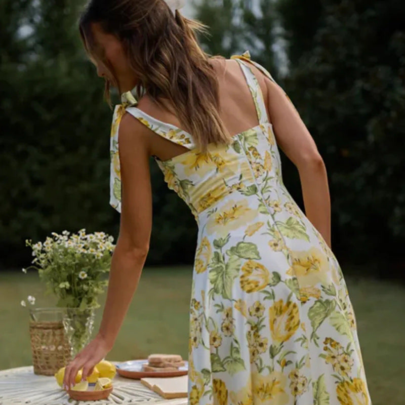 Fashionable Printed Tie Dress for Spring/Summer 2024