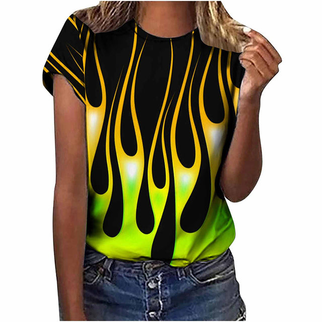 Colorful Flame 3D Print Oversized Summer T-Shirt for Women
