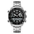 Large Dial Steel Band Men's Watch - Dual Display Business Watch