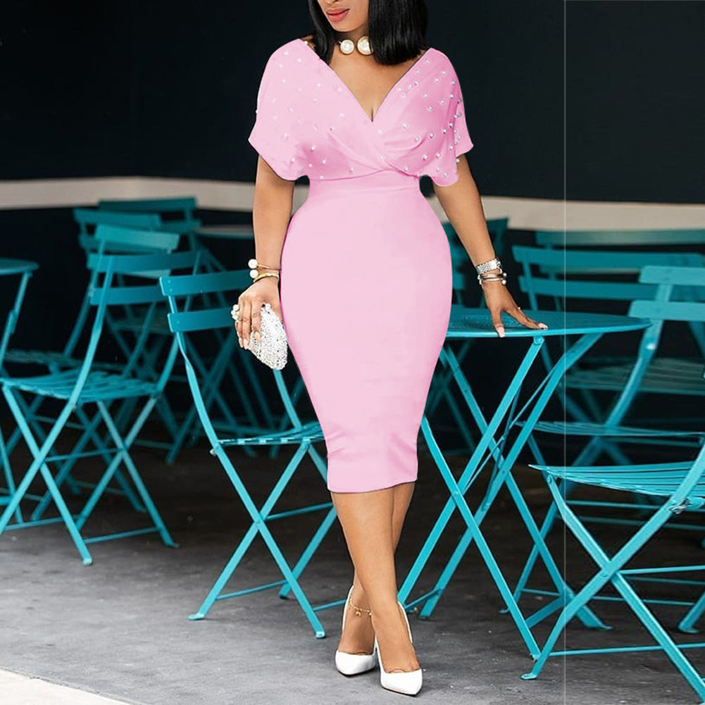 Plus Size Red White Summer Dress with Beading