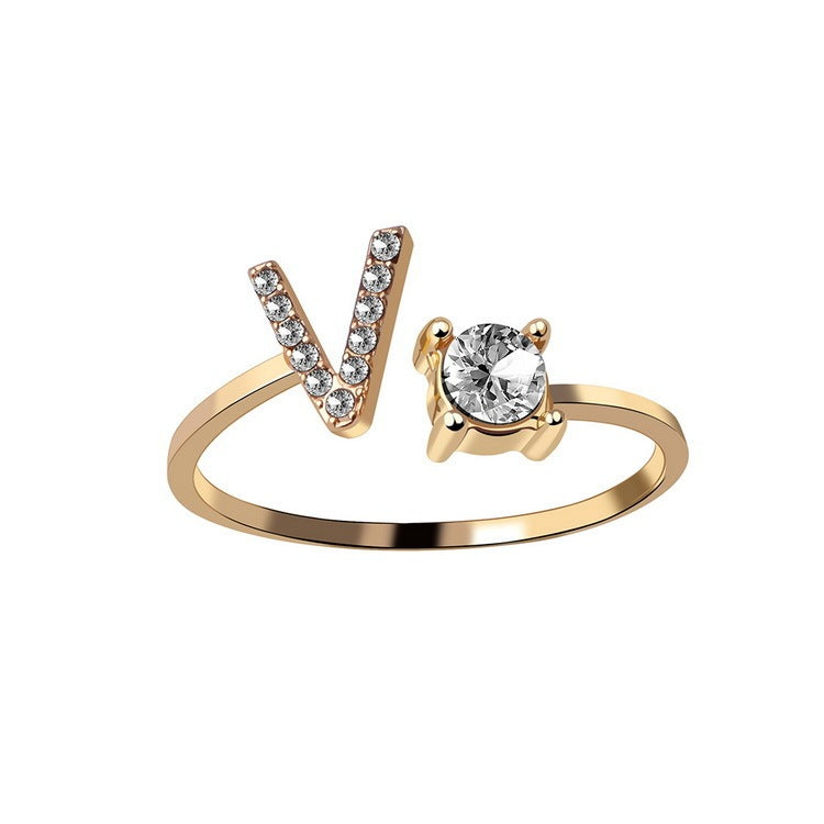 Evarisluxe Initial Letter Gold Ring