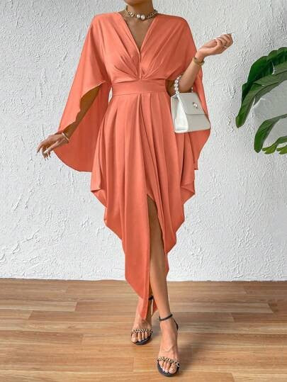 Evarisluxe Pleated Wave Midi Dress