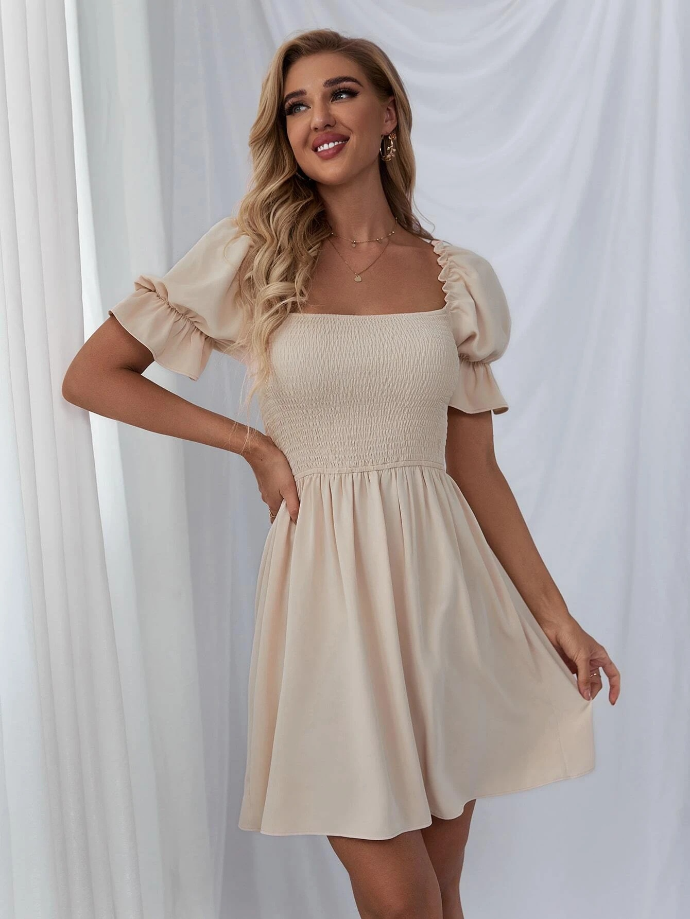EvarisLuxe Carré Square Neck A-Line Dress