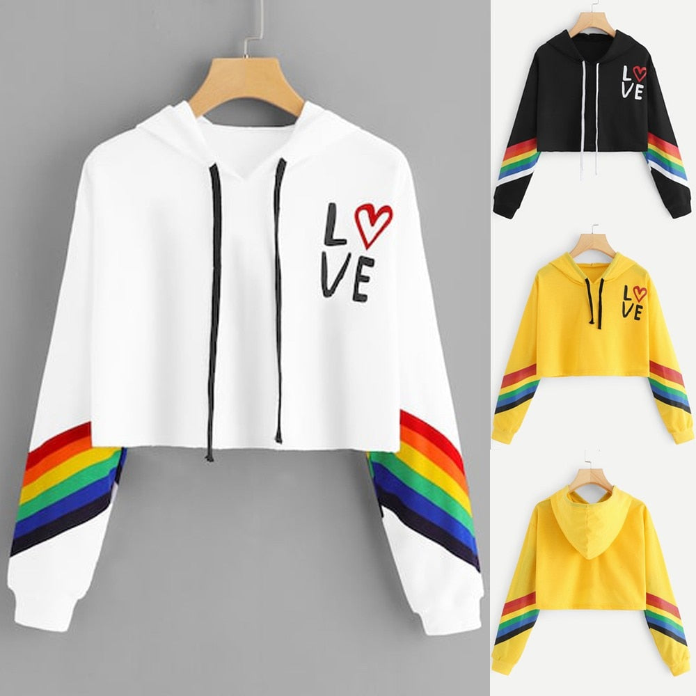 Rainbow Striped Hoodie T-Shirt for Women (Summer/Fall)