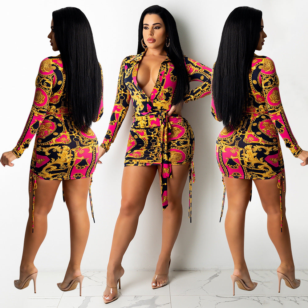 Evarisluxe Printed Pleated Fashion Dress