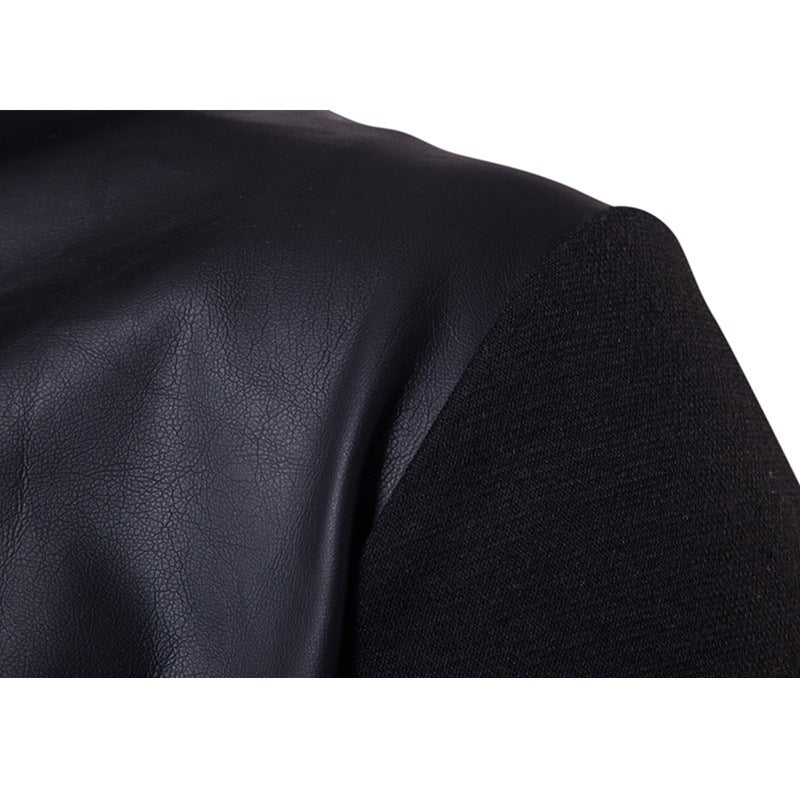 Men's Spring Autumn Hooded Jacket with Faux Leather