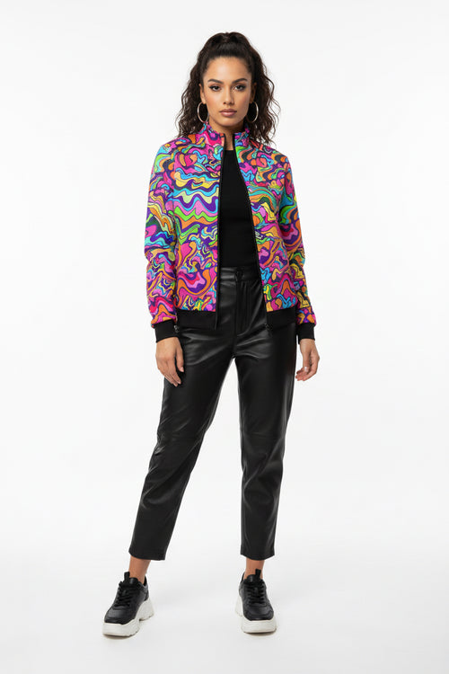 Colorful jacket with a psychedelic pattern on a white background