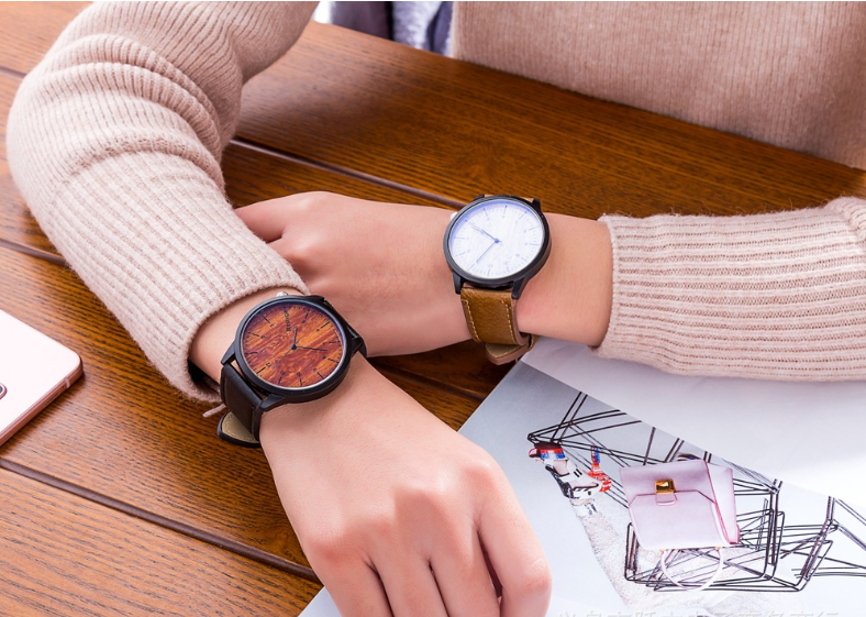 Korean Style Wood Grain Couple Watches for Students