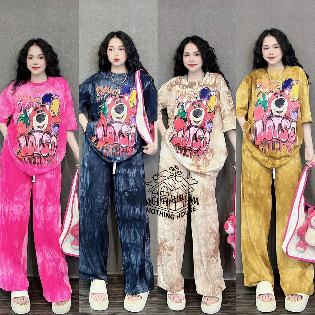 Summer Loose Cartoon Print Two-Piece Set for Women