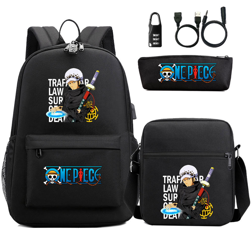 Cartoon One Piece USB Password Lock Backpack Set