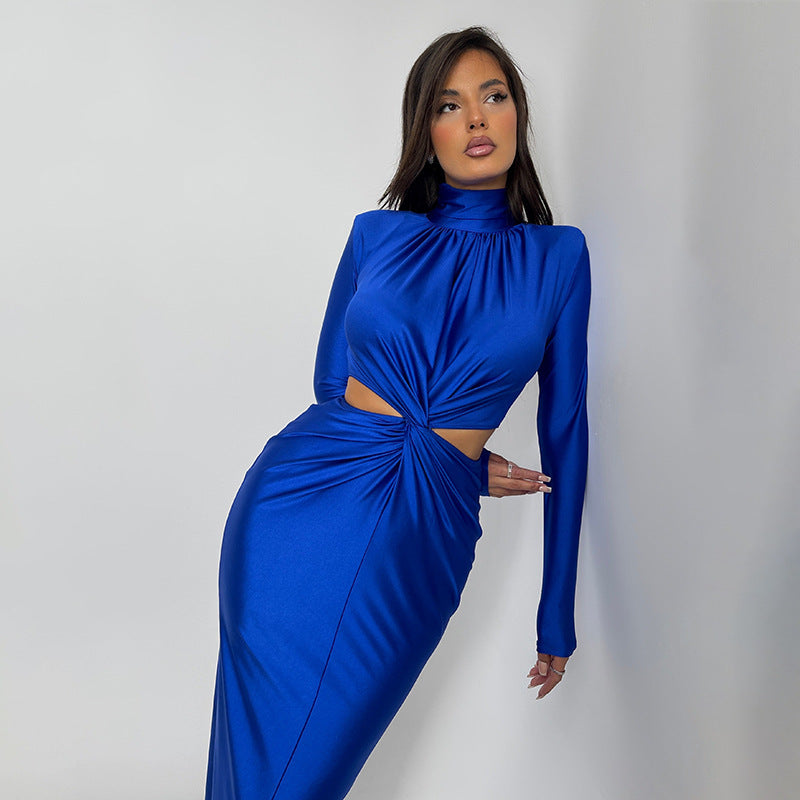 2024 Spring New Elegant Solid Color High Neck Dress